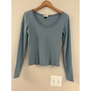 Universal Thread Ribbed Scoop Neck Long Sleeve Top Dusty Blue RN17730 Size M